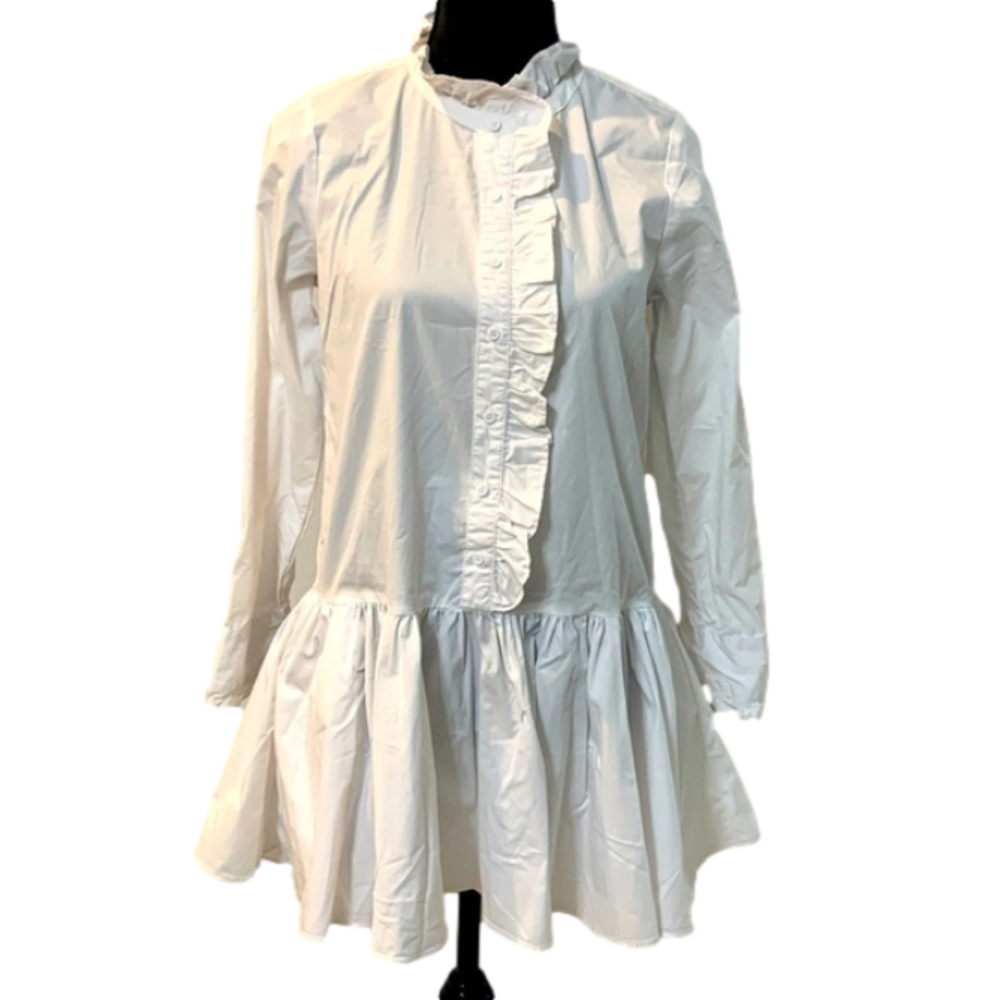 SUGAR Lips White Button Up Ruffle Peplum Mini Dress XS